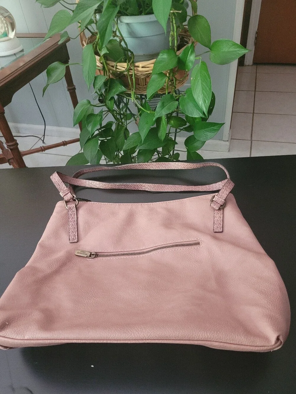 Darcy Marks  London Rose Pink Faux Leather Shoulder Bag with Stud Trim